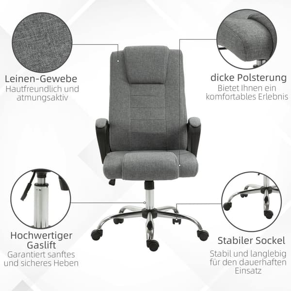Työtuoli Tietokonetuoli Keinutoiminnolla Niskatuella Ergonominen Työtuoli Kääntyvä Korkeus Säädettävissä Pellavakosketus 62X62X110-119 Cm
