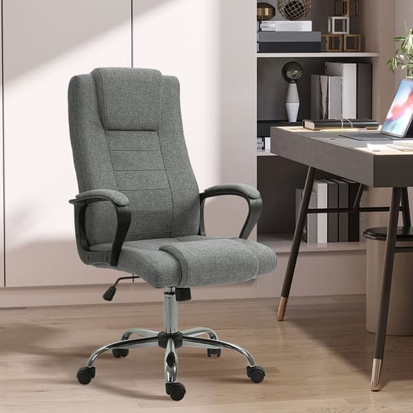 Työtuoli Tietokonetuoli Keinutoiminnolla Niskatuella Ergonominen Työtuoli Kääntyvä Korkeus Säädettävissä Pellavakosketus 62X62X110-119 Cm