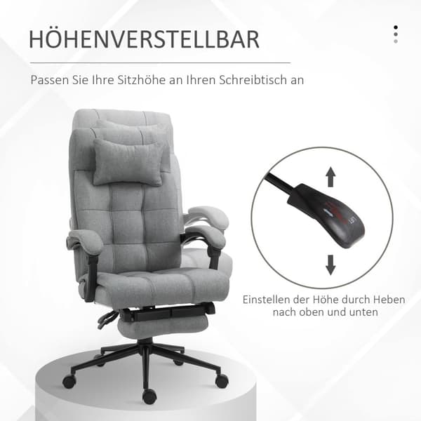 Kontorstol Med Pute Armlen Skrivebordsstol Med Tiltvinkel Høydejusterbar Svingstol Med Fotstøtte Lin 66 X 70 X 116-124 Cm