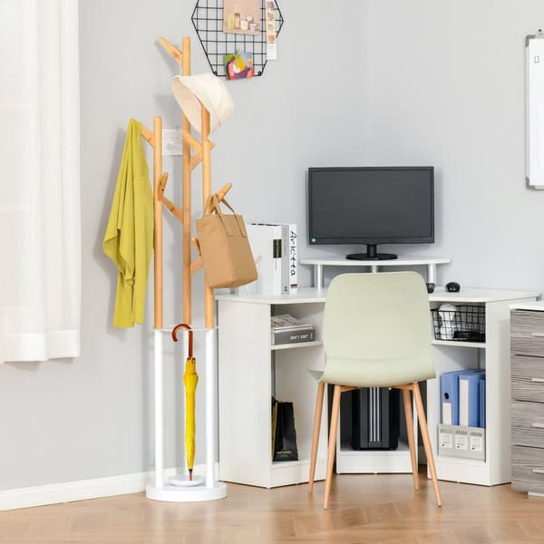 Knageholder Med 13 Kroge, Moderne Paraplystativ, Metalbambus, Natur + Hvid