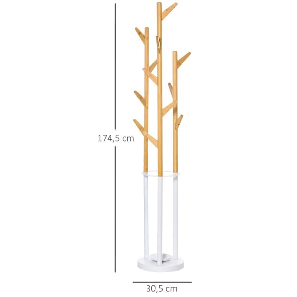 Knageholder Med 13 Kroge, Moderne Paraplystativ, Metalbambus, Natur + Hvid