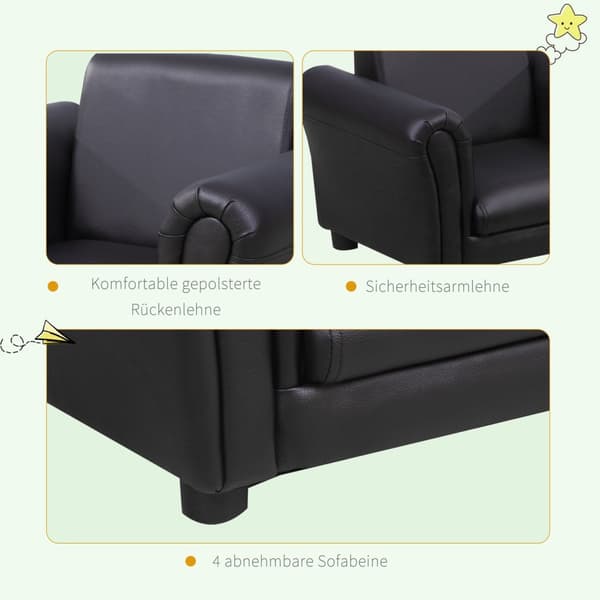 Børnelænestol Med Skammel Børnesofa I Sort, Mini Sofa Til 3-7 År, Træ, 54X42X41Cm