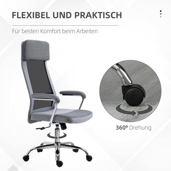 Kontorstol Ergonomisk Computerstol Højdejusterbar Nakkestøtte Nordic Style Lysegrå + Sort 65X67X119-129Cm