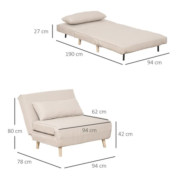 Sovesofa, Enkeltsofa, Sovesofa, Sammenleggbar Sofa Med Justerbar Ryggstøtte, Nordisk, Imitert Lin