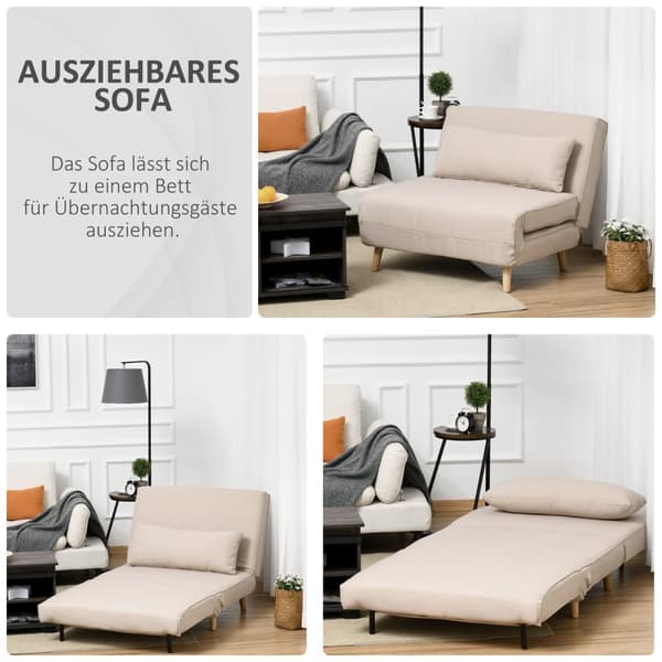 Sovesofa, Enkeltsofa, Sovesofa, Sammenleggbar Sofa Med Justerbar Ryggstøtte, Nordisk, Imitert Lin