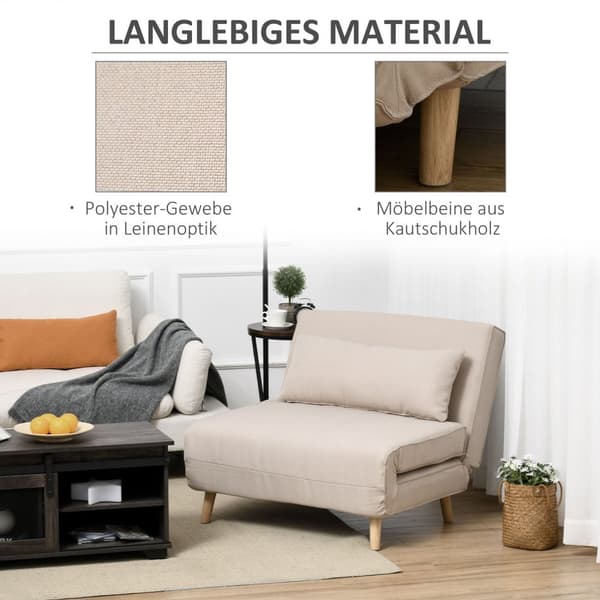Sovesofa, Enkeltsofa, Sovesofa, Sammenleggbar Sofa Med Justerbar Ryggstøtte, Nordisk, Imitert Lin