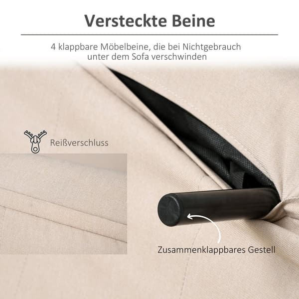 Sovesofa, Enkeltsofa, Sovesofa, Sammenleggbar Sofa Med Justerbar Ryggstøtte, Nordisk, Imitert Lin