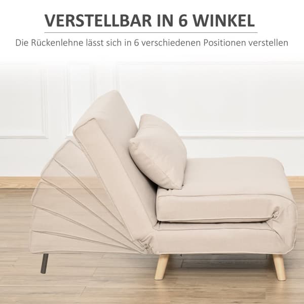 Sovesofa, Enkeltsofa, Sovesofa, Sammenleggbar Sofa Med Justerbar Ryggstøtte, Nordisk, Imitert Lin