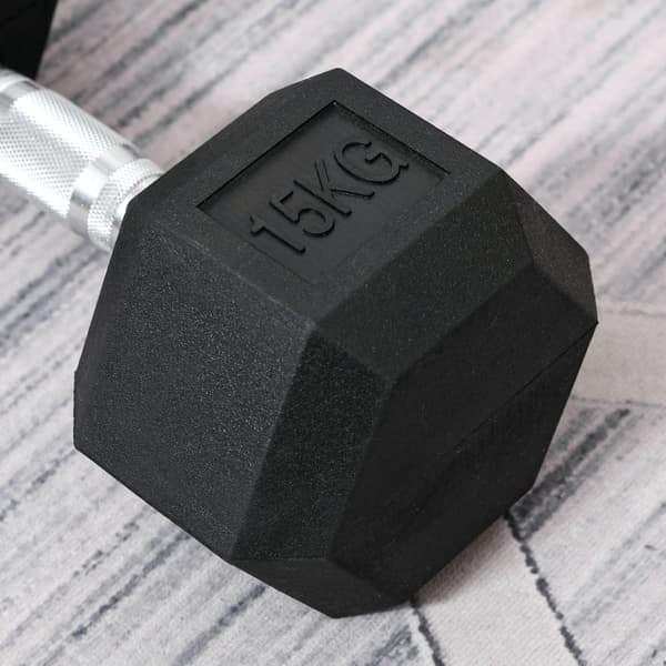 Hexagon Håndvægt Støbejerns Håndvægt Gummi Håndvægte Med Riflede Vægte Metal Gummi Sort 1 X 15 Kg