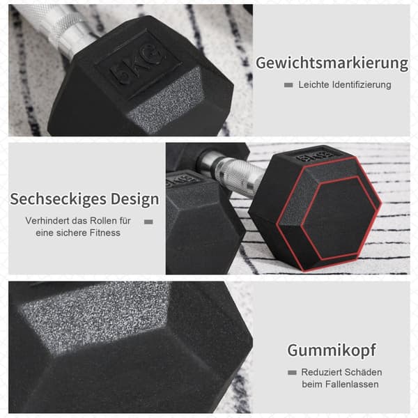 Hexagon Manualer Sett På 2, 2X5 Kg, Støpejern Med Gummideksel, Svart