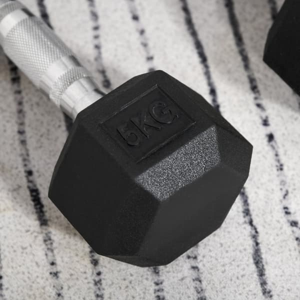 Hexagon Manualer Sett På 2, 2X5 Kg, Støpejern Med Gummideksel, Svart