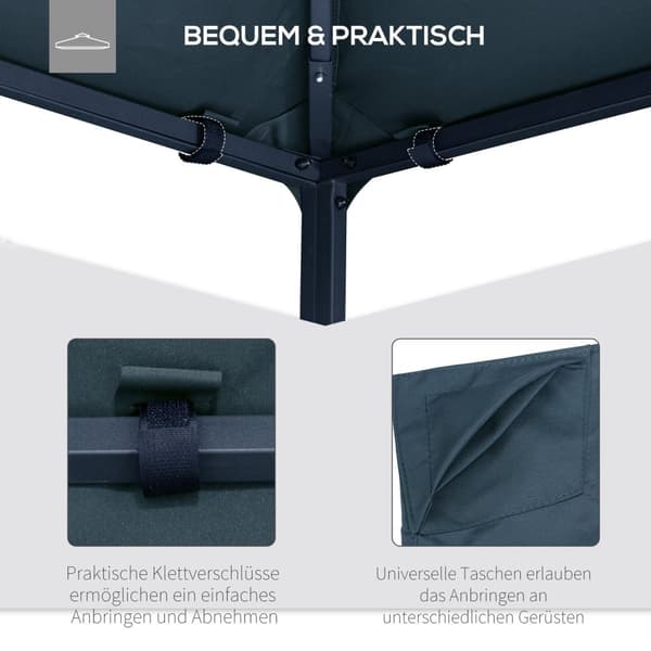 Gazebo Roof 3X3M Erstatningstak For Gazebo, Pavilion Cover, Solbeskyttelse, Polyester, Mørkegrå