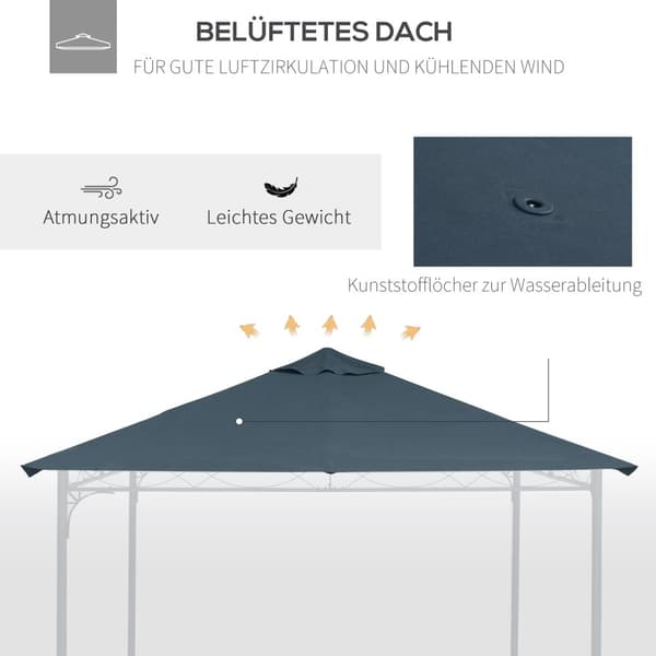 Gazebo Roof 3X3M Erstatningstak For Gazebo, Pavilion Cover, Solbeskyttelse, Polyester, Mørkegrå