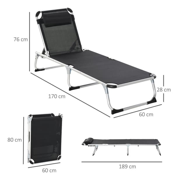Solseng Hage Solseng Aluminiumsstoff Solseng Avslapningsseng 5-Veis Justerbar Sammenleggbar Ergonomisk Mesh Svart 170 X 60 X 76 Cm