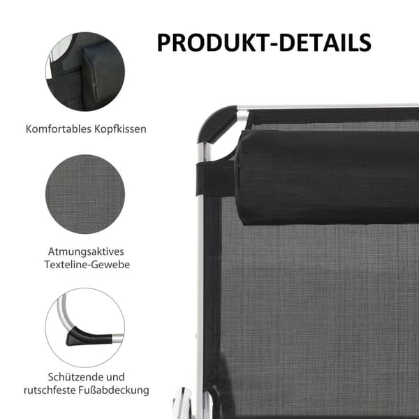Solseng Hage Solseng Aluminiumsstoff Solseng Avslapningsseng 5-Veis Justerbar Sammenleggbar Ergonomisk Mesh Svart 170 X 60 X 76 Cm