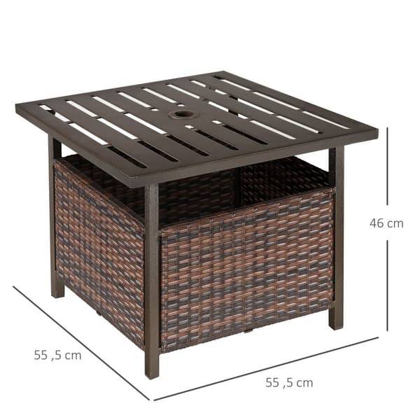 Rottink Table Puutarhapöytä Patiopöytä Sohvapöytä Sateenvarjoreiällä Täydellinen Puutarhaparvekepatiolle 55,5 X 55,5 X 46 Cm Ruskea