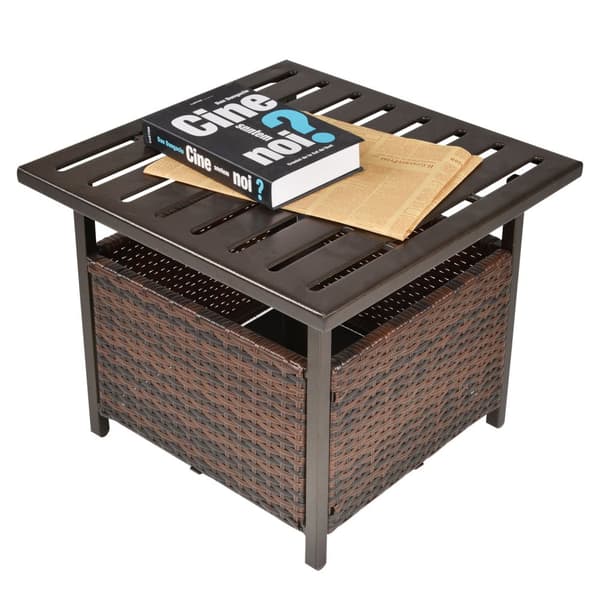Rottink Table Puutarhapöytä Patiopöytä Sohvapöytä Sateenvarjoreiällä Täydellinen Puutarhaparvekepatiolle 55,5 X 55,5 X 46 Cm Ruskea