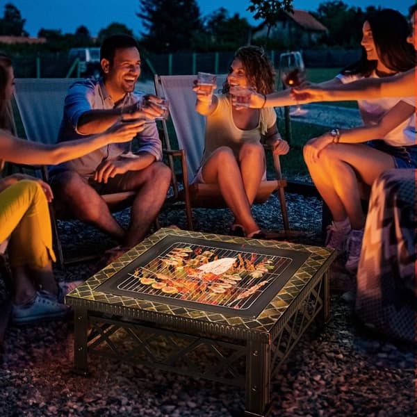 3-I-1 Ildskål Bålkurv Bålpanne Med Gnistbeskyttergrill Rist Isbøtte Hagegrill Svart 76 X 76 X 47 Cm