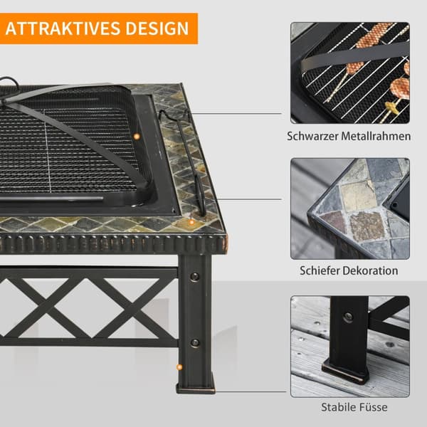 3-I-1 Ildskål Bålkurv Bålpanne Med Gnistbeskyttergrill Rist Isbøtte Hagegrill Svart 76 X 76 X 47 Cm
