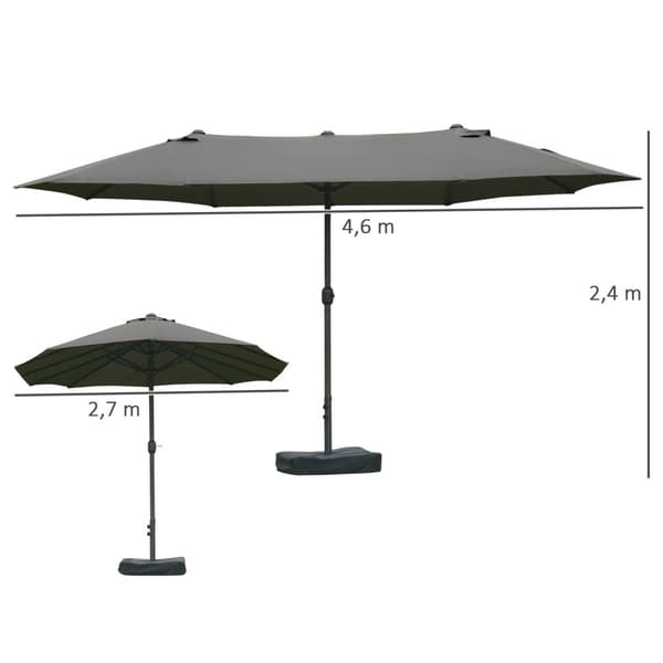 Parasoll Hageparaply Market Paraply Dobbel Parasoll Terrasseparaply Med Paraplystativ Håndsveiv Mørkegrå Oval 460 X 270 X 240 Cm