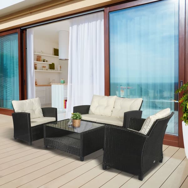Polyrattan Siddesæt Til 4 Personer, Havesæt, Sofasæt, Havemøbelsæt, Lounge, Metal, Luksus, Sort