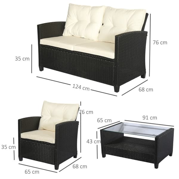 Polyrattan Siddesæt Til 4 Personer, Havesæt, Sofasæt, Havemøbelsæt, Lounge, Metal, Luksus, Sort