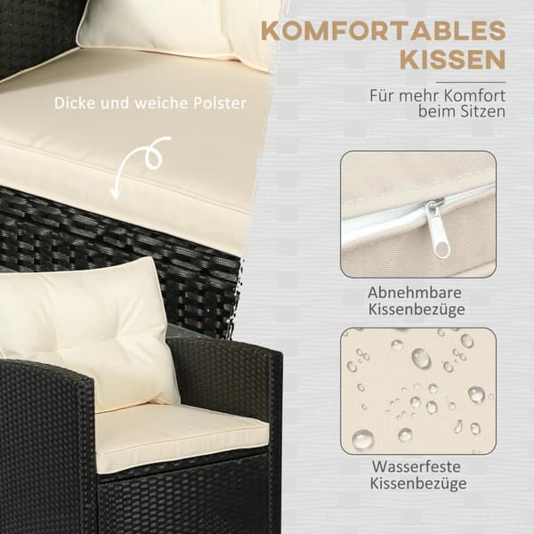 Polyrattan Siddesæt Til 4 Personer, Havesæt, Sofasæt, Havemøbelsæt, Lounge, Metal, Luksus, Sort