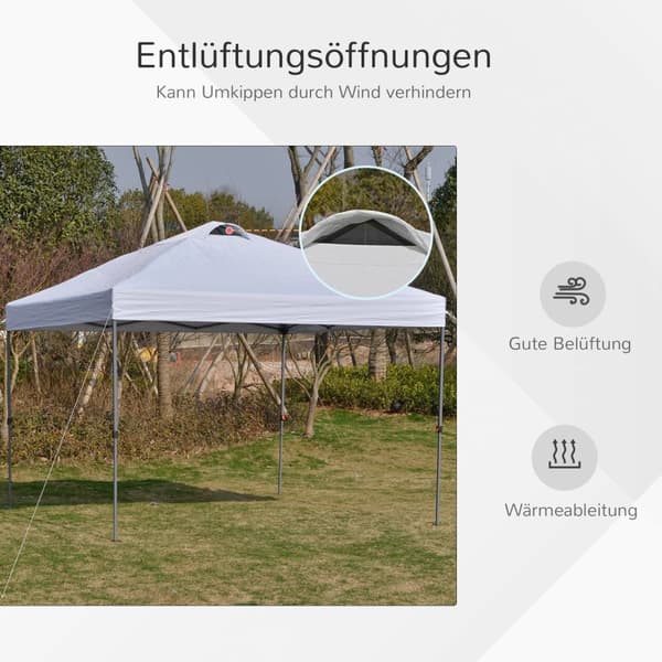 Garden Gazebo 2,95X2,95M Sammenleggbar Lysthus Med Knagger Og Tau, Oxford-Stoff, Uv-Beskyttelse, Hvit