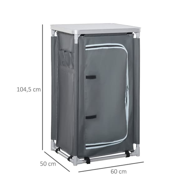 Sammenleggbart Campingskap Kjøkkenboks Bærbar Med Benkeplate, 3 Hyller, 600D Oxford-Stoff, Grå, 60X50X104,5 Cm