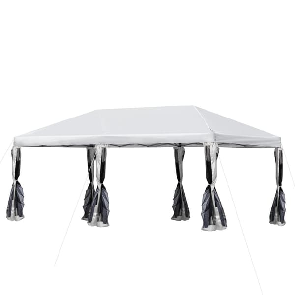 Foldepavillon Havepavillon Pop-Up Lysthus Stål + Oxford + Mesh Med Taske Udendørs Cremehvid 5,9 X 2,95 X 2,5 M