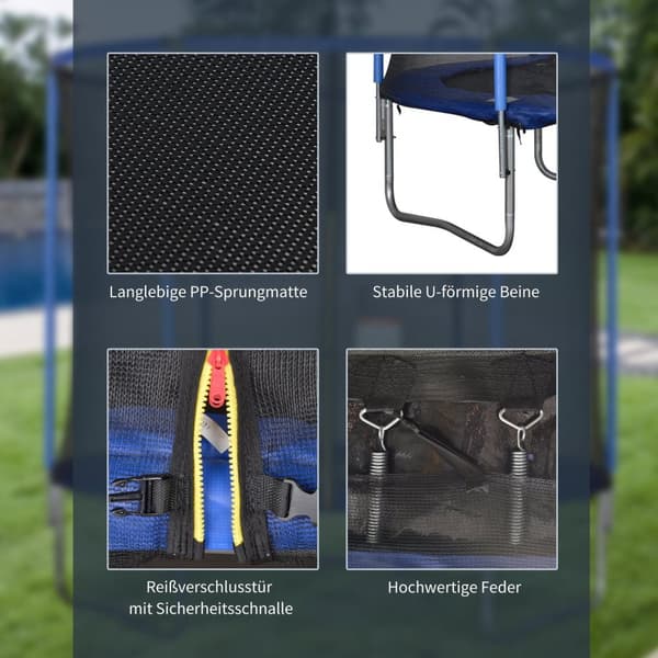 Trampoline Med Sikkerhetsnett Hagetrampolin For Innendørs Og Utendørs Bruk For Barn Og Voksne Stål Opp Til 113,6 Kg Ø244 X 240H Cm