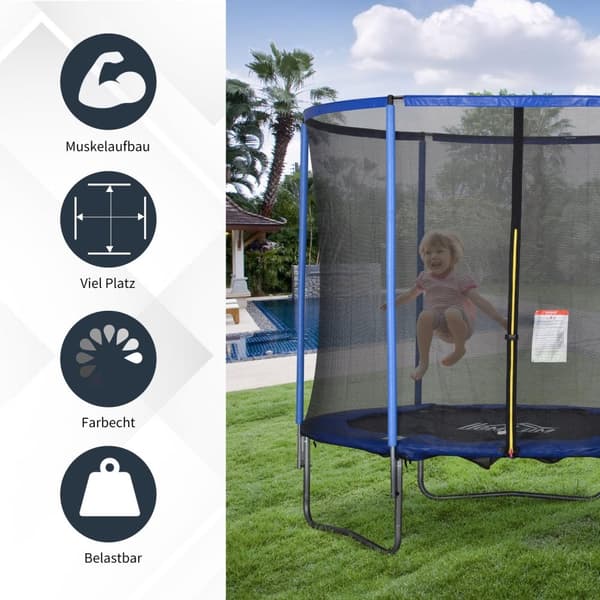 Trampoline Med Sikkerhetsnett Hagetrampolin For Innendørs Og Utendørs Bruk For Barn Og Voksne Stål Opp Til 113,6 Kg Ø244 X 240H Cm