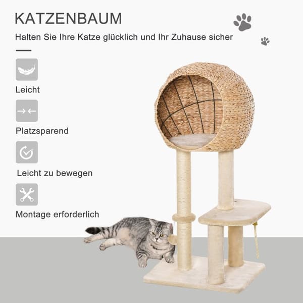 Cat Tree Kradsestolpe Killingemøbler Med Cat Cave Ball Legetøj Sisal Blød Plys Beige Højde 100 Cm