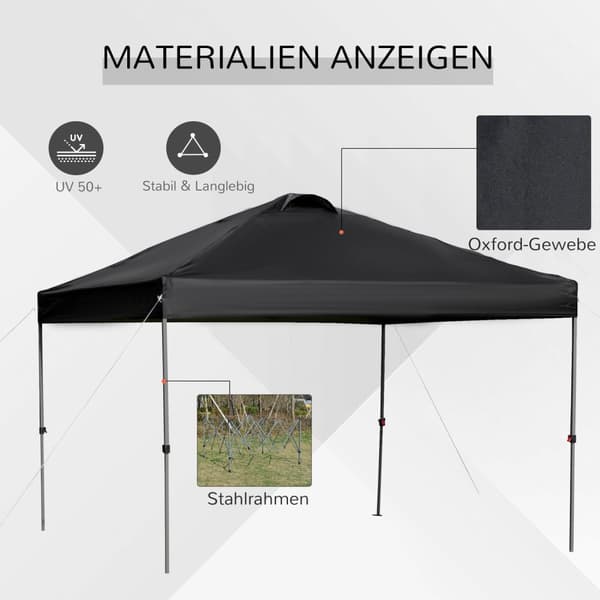 Garden Gazebo 2,95X2,95M Folding Gazebo Pop-Up Med Knagger Og Fyrtau, Oxford-Stoff, Uv-Beskyttelse, Svart