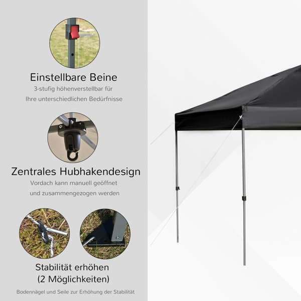 Garden Gazebo 2,95X2,95M Folding Gazebo Pop-Up Med Knagger Og Fyrtau, Oxford-Stoff, Uv-Beskyttelse, Svart