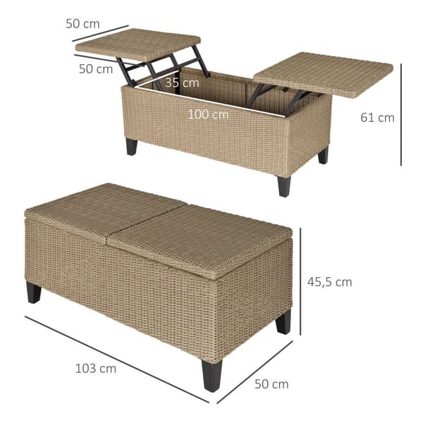 Polyrattan Hagebord Uttrekkbart Salongbord Stål Khaki 103X50X45.5Cm