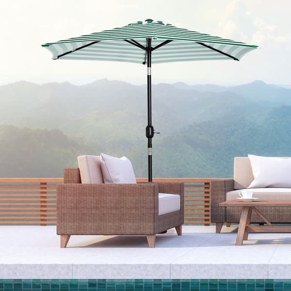 Parasoll Hage Paraply Terrasse Paraply Ramme Stål Utendørs Grønn Stripe Ø230 X 216 Cm
