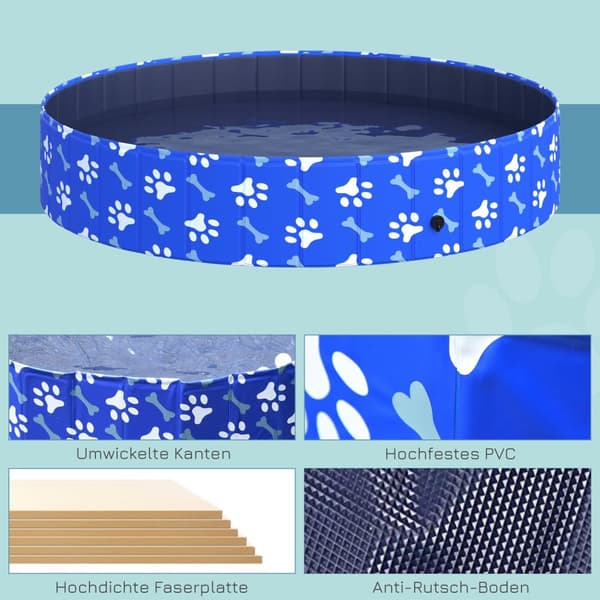 Hundebadekar Sammenleggbart Hundebasseng, Badekar & Svømmebasseng, Vannbasseng For Hunder Og Katter, Ø160X30H Cm