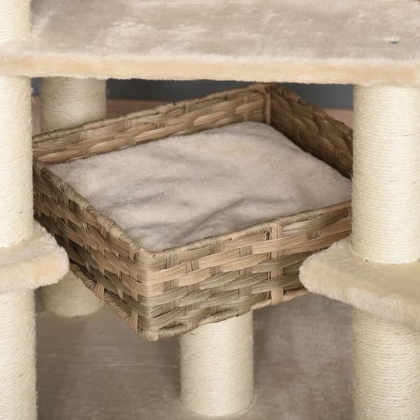 Rattan Kradsestolpe Klatretræ Kat Med Kattehule Multi-Tier Kattetræ E1 Mdf Sisal Beige+Brun 55 X 55 X 174 Cm