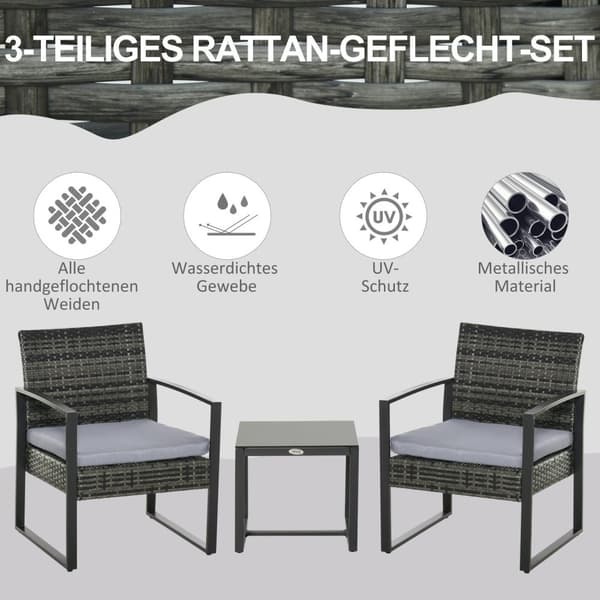 Polyrottinki Puutarhakalusteet 2 Hengen Parvekesarja Tyyny Harmaa