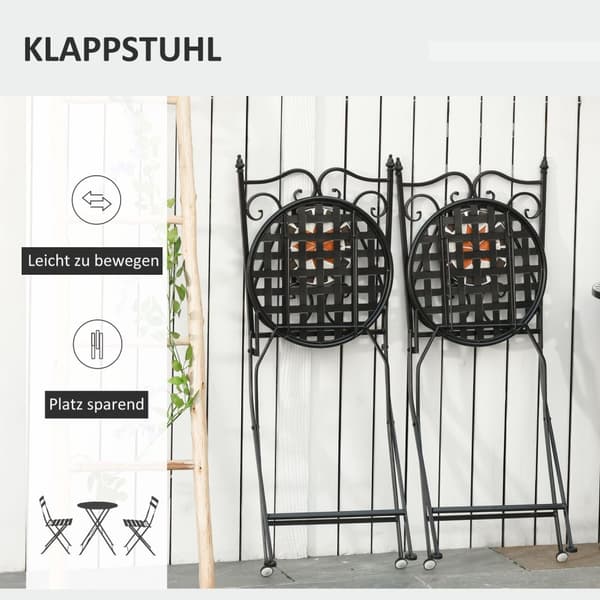 Havesæt Balkonmøbelsæt Til 2 Personer Mosaikbord 2 Foldbare Stole Metal Flerfarvet