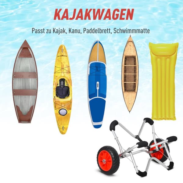 Kajakkvogn, Aluminiumsbåtvogn, Sammenleggbar, Transportvogn Med Pu-Dekk, Sølv, Opptil 75 Kg, 75X43X46 Cm