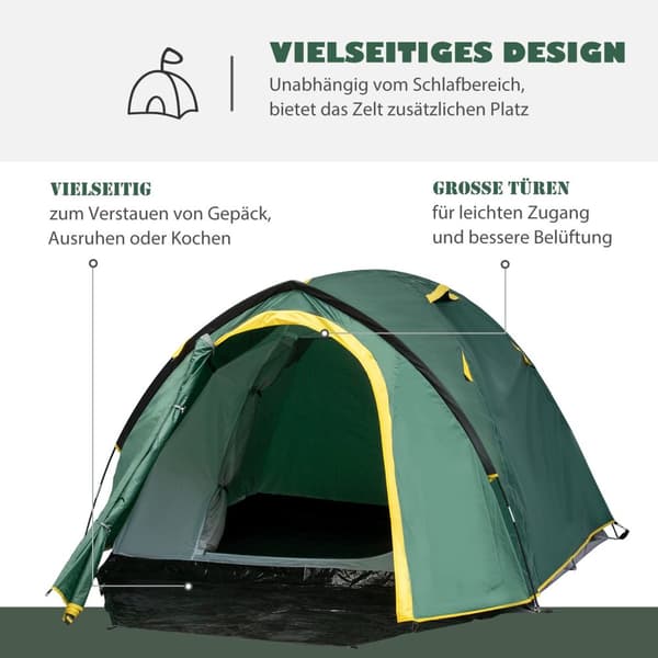 Dome Telt 2-3 Personer 190T Glasfiber Polyester Grøn+Gul 325X183X130Cm Pløkker
