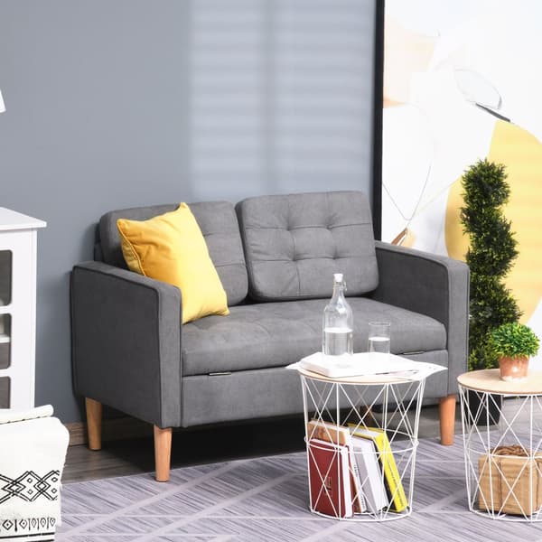 2-Personers Sofa Stof Sofa Dobbelt Sofa Aftagelig Med Hynder Gummi Træ Bomuld Grå 117 X 62 X 78 Cm