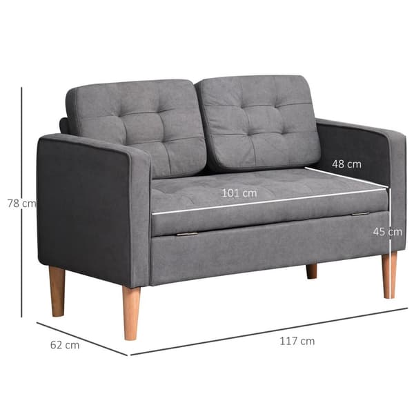 2-Personers Sofa Stof Sofa Dobbelt Sofa Aftagelig Med Hynder Gummi Træ Bomuld Grå 117 X 62 X 78 Cm