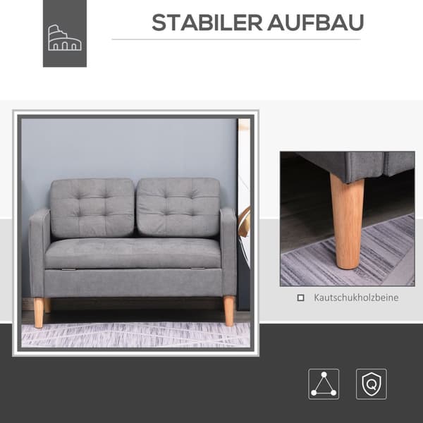 2-Personers Sofa Stof Sofa Dobbelt Sofa Aftagelig Med Hynder Gummi Træ Bomuld Grå 117 X 62 X 78 Cm