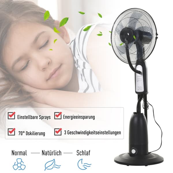 Jalustatuuletin Vesisumuttimella 2,8L, Sumutoiminto, Säädettävä Kallistuskulma, Metalli, Korkeus 120Cm