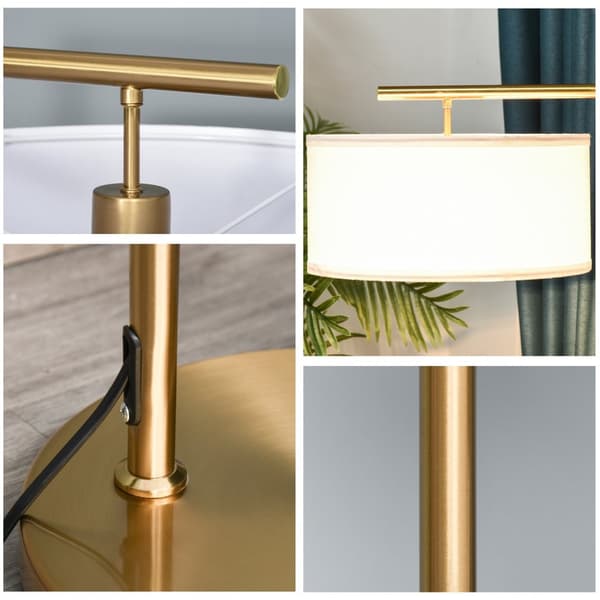 Golvlampa Golvlampa E27 Sockel För Vardagsrum Sovrum Kontor Metall Stål Linne Guld + Vit 47 X 37 X 153 Cm