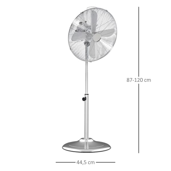 Piedestalventilator 120 Cm, Højdejusterbar, 3 Hastighedsniveauer, Justerbar Hældningsvinkel, Stål, Sølv