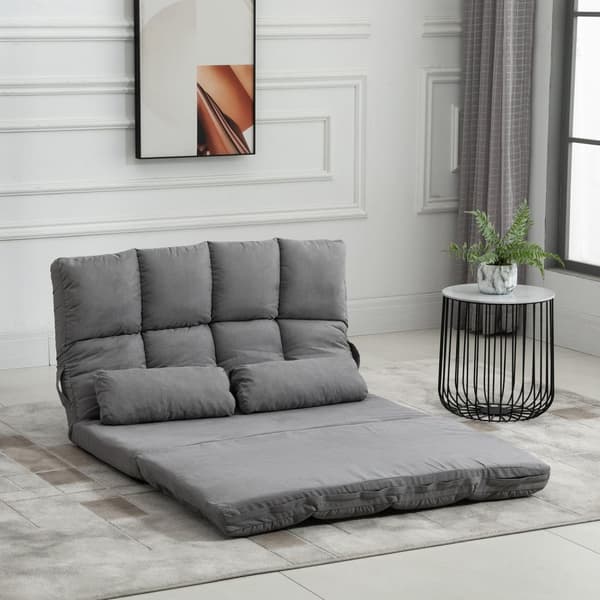 Gulvstol 2-I-1 Gulvstol & Seng Med Ryggstøtte, 3 Posisjoner Justerbar, Setepute, Grå, Fløyel Og Stål, 102X73X60Cm